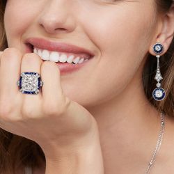 Halo White Sapphire Engagement Ring & Drop Earrings Set