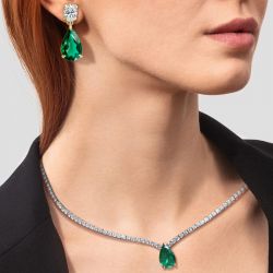 Pear Cut Emerald Drop Earrings & Pendant Necklace Set