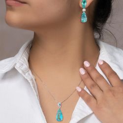 Pear Cut Aquamarine Drop Earrings & Pendant Necklace Set