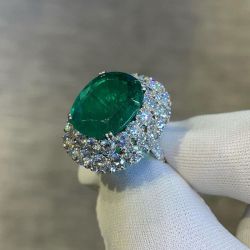 Double Halo Oval & Round Cut Emerald Color Engagement Ring