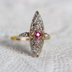 Two Tone Princess Cut Pink & White Sapphire Engagement Ring