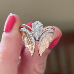 Unique Two Tone Wings Design Pear Cut Engagement Ring