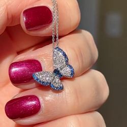 Butterfly Design Round Cut Blue Sapphire Pendant Necklace