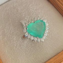Halo Heart Cut Emerald Sapphire Engagement Ring For Women