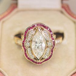 Golden Halo Marquise Cut White Sapphire Engagement Ring