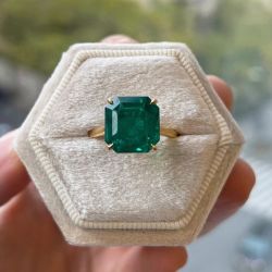Golden Solitaire Asscher Cut Emerald Color Engagement Ring