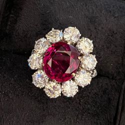 Halo Cushion Cut Ruby & White Sapphire Engagement Ring