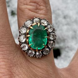 Vintage Halo Cushion Cut Emerald Sapphire Engagement Ring