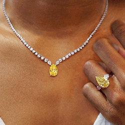 Pear Cut Yellow Topaz Engagement Ring & Pendant Necklace Set