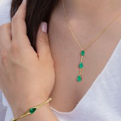 Pear Cut Emerald Pendant Necklace & Bangle Bracelet Set