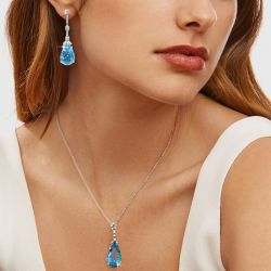 Pear Cut Aquamarine Drop Earrings & Pendant Necklace Set