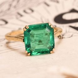 Golden Solitaire Asscher Cut Emerald Engagement Ring