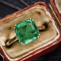 Golden Double Prong Asscher Cut Emerald Sapphire Solitaire Engagement Ring