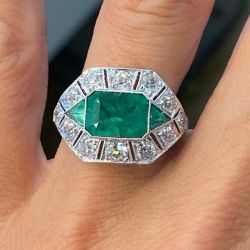 Halo Emerald Cut Emerald & White Sapphire Engagement Ring