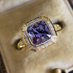 Two Tone Radiant Cut Purple Sapphire Engagement Ring