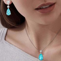 Pear Cut Aquamarine Drop Earrings & Pendant Necklace Set