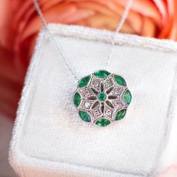 Marquise & Round Cut Emerald Sapphire Pendant Necklace