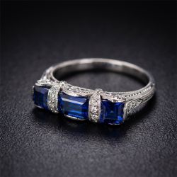 Art Deco Emerald & Asscher Cut Blue & White Sapphire Engagement Ring