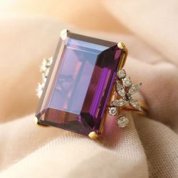 Two Tone Emerald Cut Purple Sapphire Engagement Ring