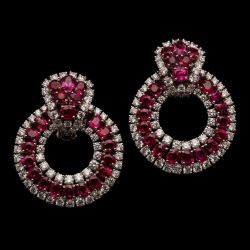 Vintage Oval Cut Ruby & White Sapphire Drop Earrings