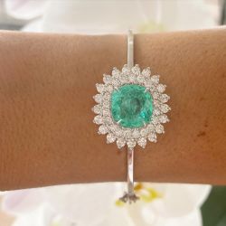 Double Halo Cushion Cut Emerald Sapphire Bangle Bracelet