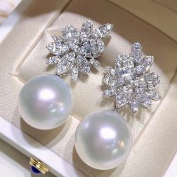 Unique White Sapphire & Pearl Drop Earrings For Women
