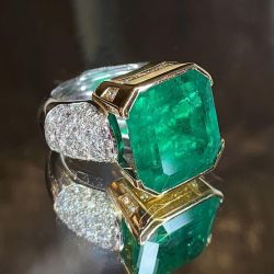 Two Tone Asscher Cut Emerald Color Engagement Ring For Women