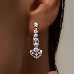 Vintage Bezel Round Cut White Sapphire Drop Earrings