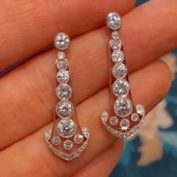 Vintage Bezel Round Cut White Sapphire Drop Earrings