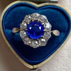 Two Tone Halo Round Cut Blue Sapphire Engagement Ring