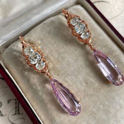 Rose Gold Pear Cut Pink Sapphire Drop Earrings For Women