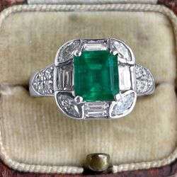 Unique Halo Asscher Cut Emerald Sapphire Engagement Ring