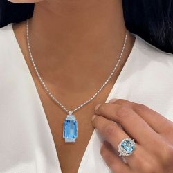 Aquamarine Engagement Ring & Pendant Necklace Set