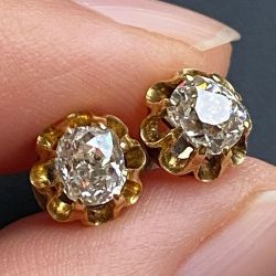 Golden Cushion Cut Solitaire White Sapphire Stud Earrings 