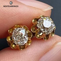 Golden Cushion Cut Solitaire White Sapphire Stud Earrings 