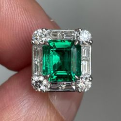 Classic Halo Asscher Cut Emerald Sapphire Stud Earrings