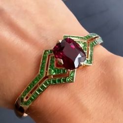 Golden Cushion Cut Garnet & Emerald Sapphire Bangle Bracelet