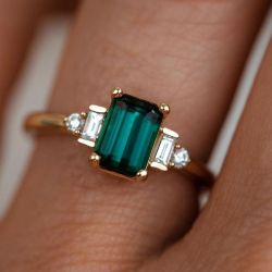 Art Deco Golden Emerald Cut Blue Sapphire Engagement Ring