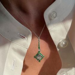 Two Tone Round Cut Emerald Color Pendant Necklace For Women