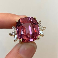 Golden Cushion Cut Red Sapphire Engagement Ring For Women