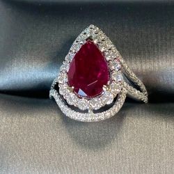 Halo Pear Cut Ruby Sapphire Engagement Ring For Women