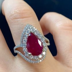Halo Pear Cut Ruby Sapphire Engagement Ring For Women