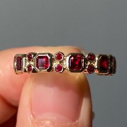 Golden Bezel Asscher Cut Ruby Half Eternity Wedding Band