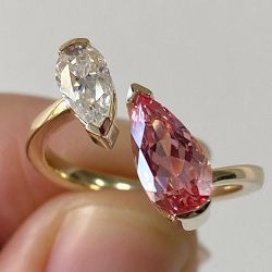 Golden Pear Cut Pink & White Sapphire Engagement Ring