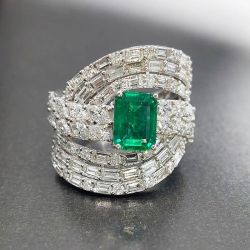 Unique Emerald Cut Emerald Sapphire Engagement Ring