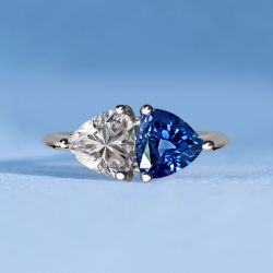 Trilliant Cut Blue & White Sapphire Engagement Ring