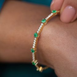 Golden Round Cut Emerald & White Sapphire  Bangle Bracelet