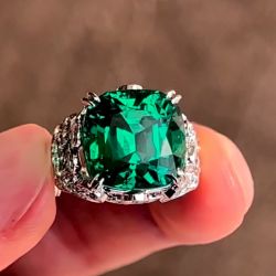 Cushion Cut Emerald Sapphire Engagement Ring For Women