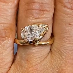 Unique Golden Pear Cut White Sapphire Engagement Ring