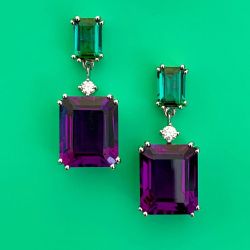 Classic Emerald Cut Purple Sapphire Drop Earrings For Women